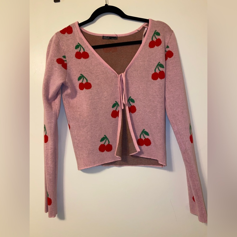 Cherry print cardigan sweater